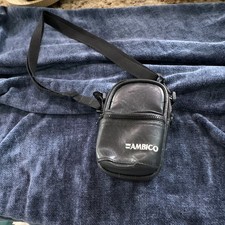 Ambico Black Leather Compact Camera Case/Pouch w/ Strap Belt Loop 6in