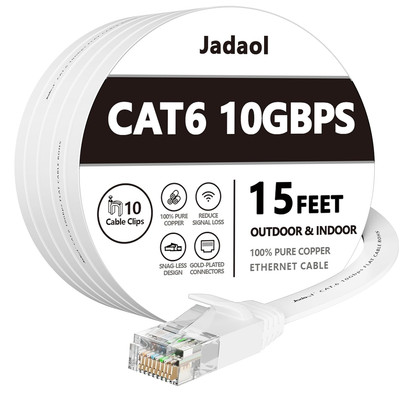 Cat 6 Ethernet Cable 15 ft, Outdoor&Indoor 10Gbps Support Cat7 Network, Flat Int