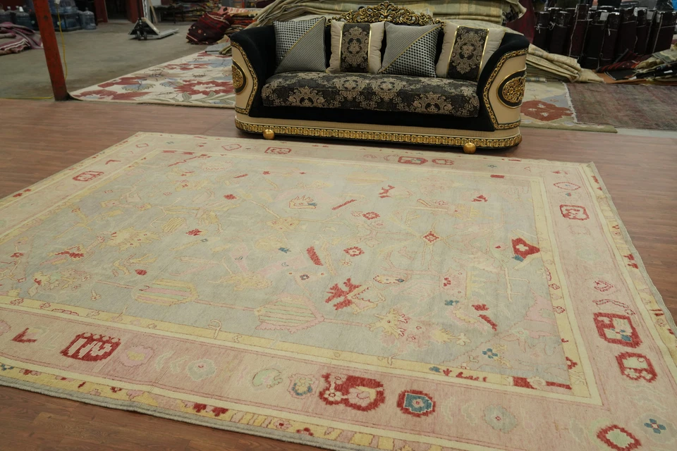 Transitional Oushak Turkish Area Rug 10x13 Ft Vegetable Dye Handmade Wool Carpet - Image 3 of 4