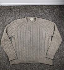Vintage J Crew Sweater Wool Blend Fisherman Cable Knit Pullover Taupe Mens XL
