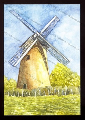 iw346 - I.O.W. - Die alte Windmühle in Bembridge - Künstler M Owen - Postkarte 6''x4''