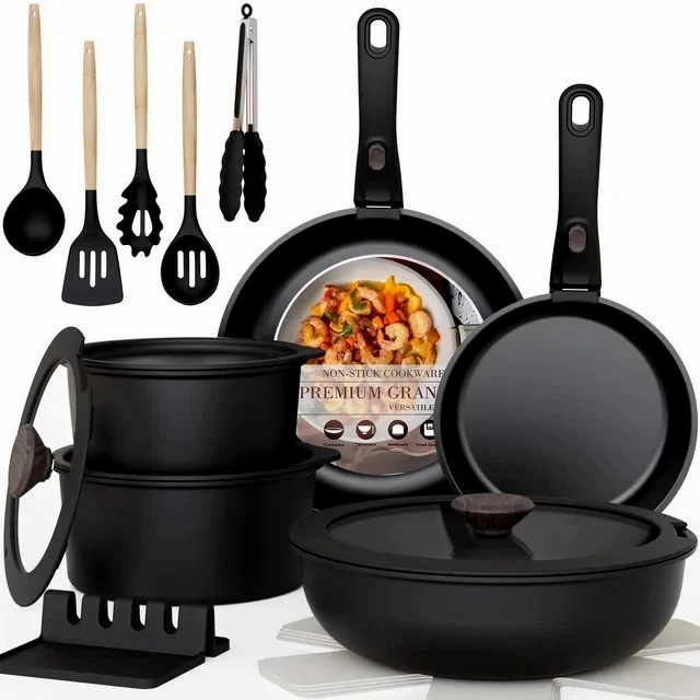 20Pc Nonstick Cookware Set Detachable Handle Induction Oven Safe Black
Opens in a new window or tab