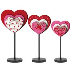 3 Pcs Large Valentine's Day Wooden Sign Valentine Heart Standing Block Set Lo...