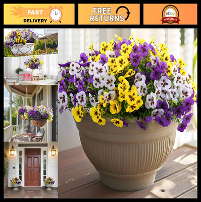 18 Pcs Artificial Pansy Flowers - Faux Silk Spring Decor for Outdoor Planters, Y