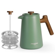 POLIVIAR French Press Coffee Maker, 34 oz Coffee Press with Real Wood Handle,...