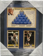 John Wooden Bill Walton Signed 4x6 Cards Pyramid of Succcess UCLA Framed W/ COA