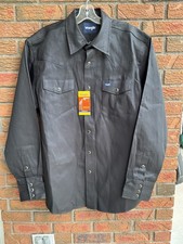 Wrangler Work Shirt Cowboy Cut Firm Finish LARGE Western Pearl Snap Black NWT