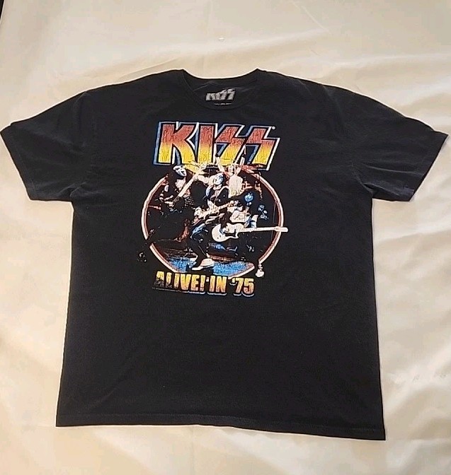Kiss Shirt Mens 2XL Black Alive In 75  Short Sleeve Music Rock T Shirt