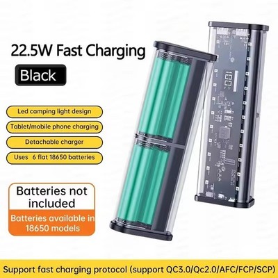 6*18650 Power Bank 22.5W Fast Charging Case LED USB Type C Battery Box Charger