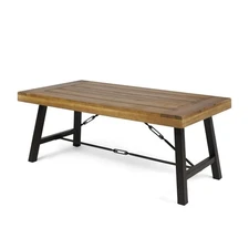 Modern Industrial Outdoor Coffee Table, Acacia Wood with Teak Finish, Slat