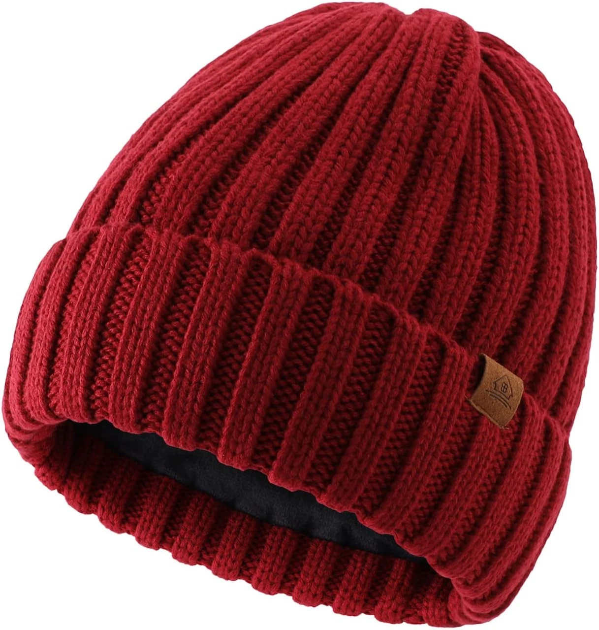 Mens Winter Hat Wool Fleece Lined Knit Beanie Hat Warm Stocking Caps