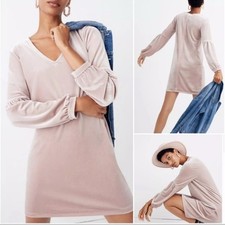 Madewell Pink Velvet Dress Size XXS Balloon Long Sleeve Velour V-Neck Shift