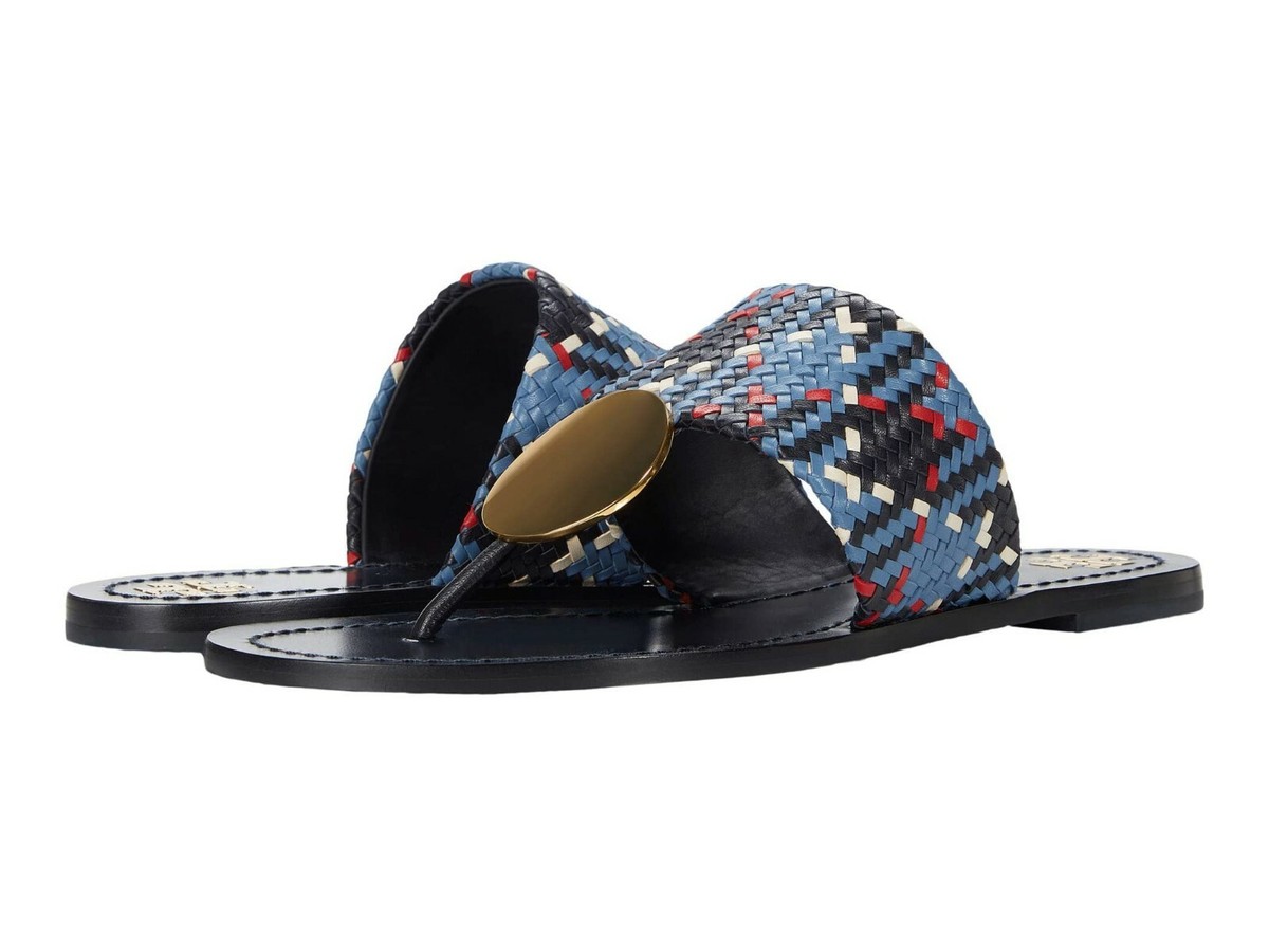 NIB Tory Burch Tory Burch Patos Disk Sandal Blue Woven sz 10