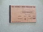 Original 1963 Chevrolet motor car owner protection plan booklet - - - -- -------