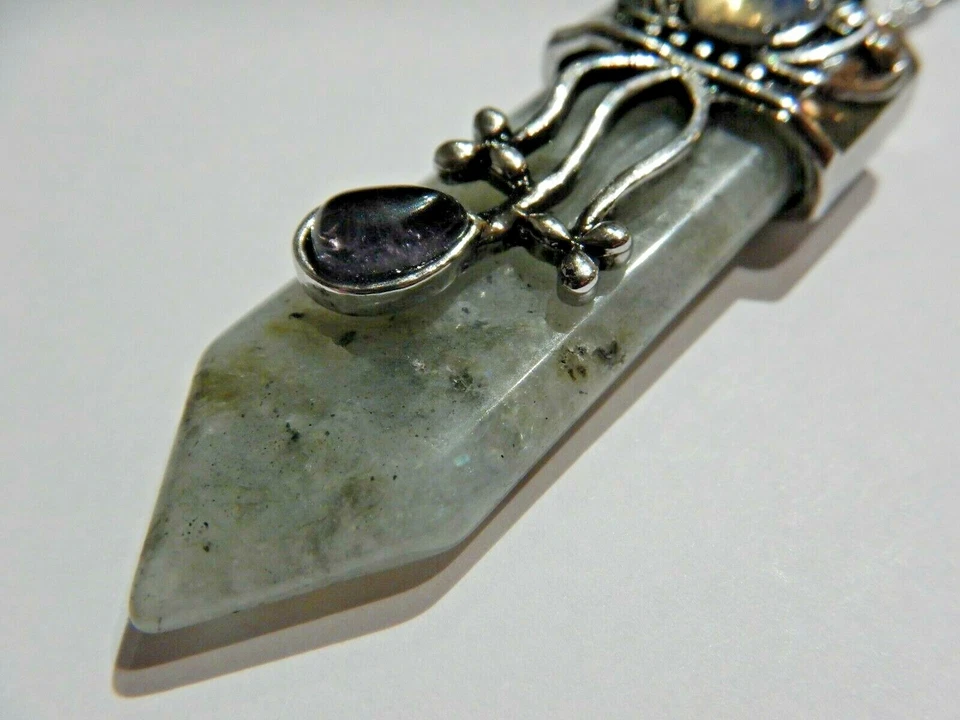 LABRADORITE POINT PENDANT 银色条紫水晶蛋白石项链 6C — 第 4/4 张图片