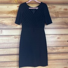 Adrianna Papell Womens Dress Size 10 Black Ruffle V-Neck Cocktail Sheath Knee