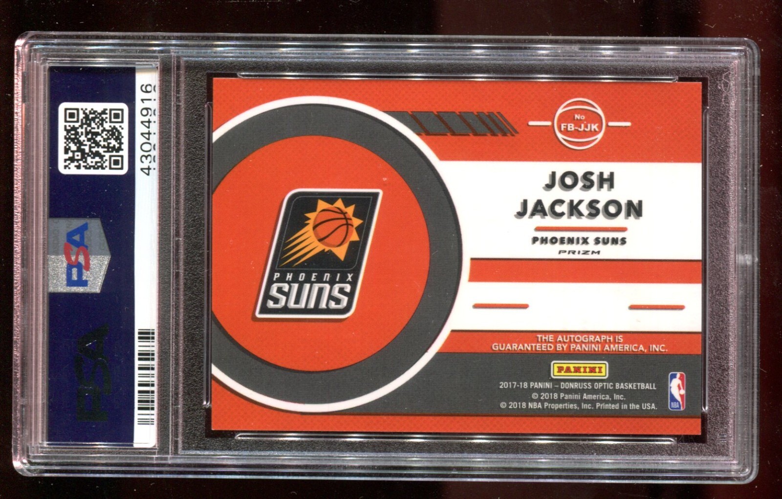 2017 Panini Optic Fast Break Signatures Josh Jackson PSA 9 Mint Auto RC~(GC)  view 3