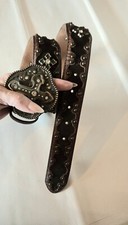 Justin Women's Leather Belt Brown 34 Rhinestone Heart Buckle Cowgirl Western Y2K