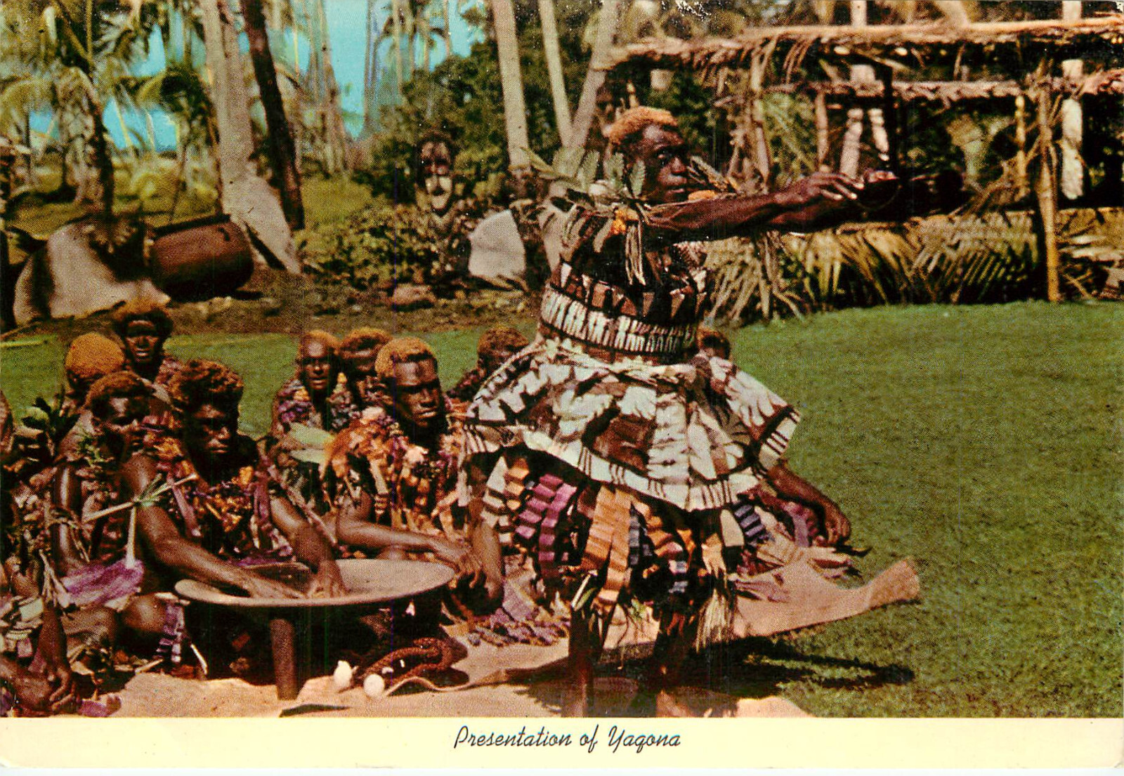 Presentación de postal vintage de Yaqona Kava Drink Fiji nativos del Pacífico Sur