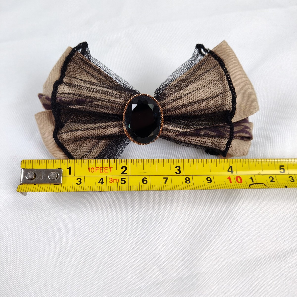Vintage Dark Coquette Bow Hair Barrette Made in France Lace 