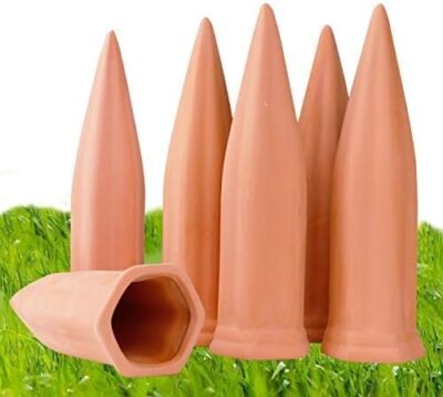 Terracotta Plant Watering Stakes 6 Pack Slow Release Irrigation For Vacation Use