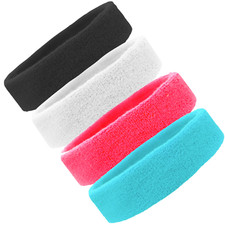 4 SOLID TERRY SWEATBAND Cotton Headbands Absorbent Workout Quality Sport BANDS