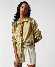 FREE PEOPLE Women’s Chemisier My Rose Western Pearl Snap Button Shirt Medium
