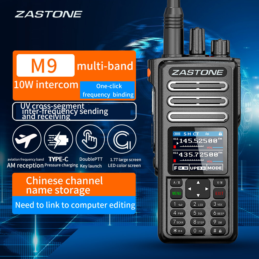 Zastone M9 Air Band Radio 10W 8 Band Type C Walkie Talkie with Programming Cable