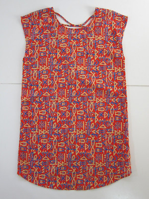 hug Red Blue Yellow Abstract Fish Cap Sleeve Shift Sheath Tunic Dress Medium