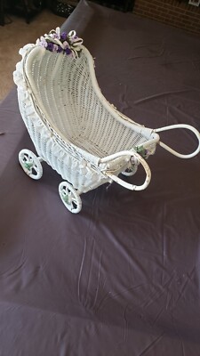 Vintage White Wicker Rattan Baby Doll Hooded Stroller Buggy Carriage Pram |  eBay