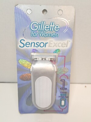 Gillette Sensor Excel Women Handle Razor Two Blades 1999 Silver Glitter NOS-HTF