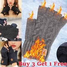 Women Fingerless Gloves Alpaca Wool Extar Warm Thermal Men Knitted Winter Office