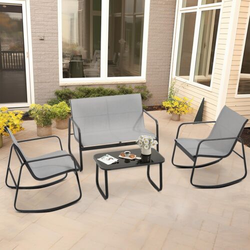 Textilene 4 Pieces Patio Conversation Set Fabric Chairs+Table Outdoor Furniture
