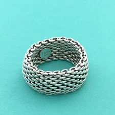 Size 8 Tiffany & Co Mens Unisex Silver Somerset Mesh Weave Flexible Dome Ring