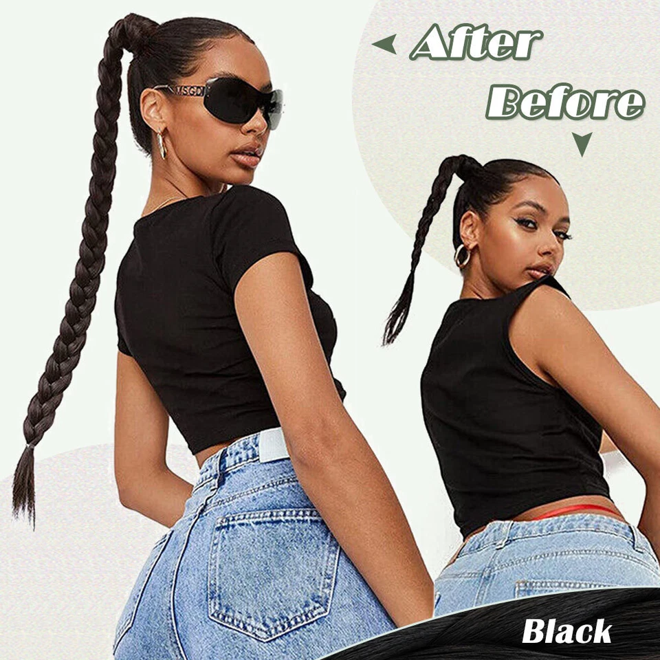 34" Long Braided Ponytail Extensions Real As Human Hair Straight Hair Pony tail - Image 4 of 4