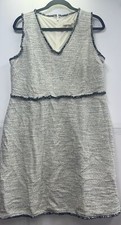 Loft Women Gray Sleeveless V-Neck Cotton Dress Fringe Boucle Fit & Flare Sz 12