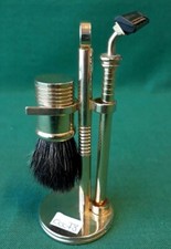 SET DA BARBA PENNELLO RASOIO SUPPORTO OTTONE DORATO ARFA FIRENZE VINTAGE. CCC78