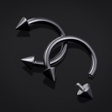 Titanium Internally Threaded Circular Barbell 1.2mm Gauge in Black with Cones