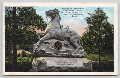 Postcard c1920 Chattanooga Tennessee Wisconsin Monument Riderless Horse