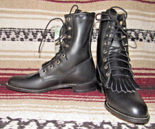 Womens Vintage Texas Brand Black Leather Lacer Boots 5.5 M NEW in Box
