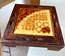 Vitroceramica Spain 1973 MCM Ceramic Tile Trivet Wood Frame Footed Yellow 6"