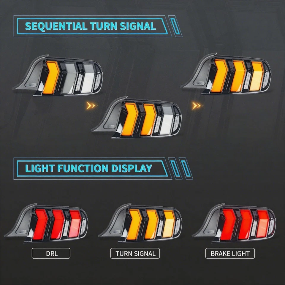 Smoked RGB LED Tail Lights For Ford Mustang 2015-2023 Animation Rear Lamps - Image 3 of 4