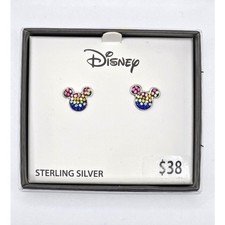 NEW Disney Sterling Silver Mickey Multi Color Crystal Earrings
