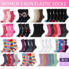 12 Pairs Womens Non Elastic Diabetic Socks Loose Soft Grip Top Adults UK 4-7