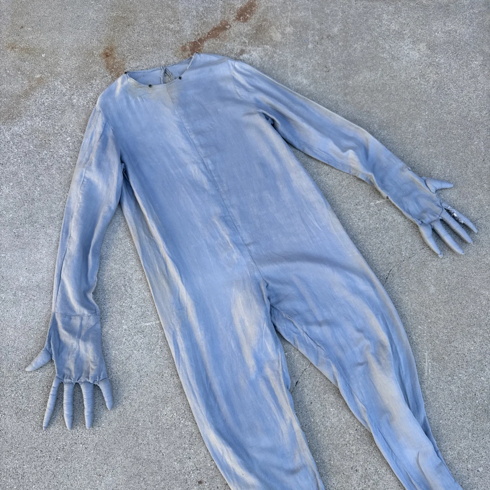 Antique 1920s Grey Jumpsuit With Molded Hands Alien  Halloween Costume  Vintage - Image 2 of 4