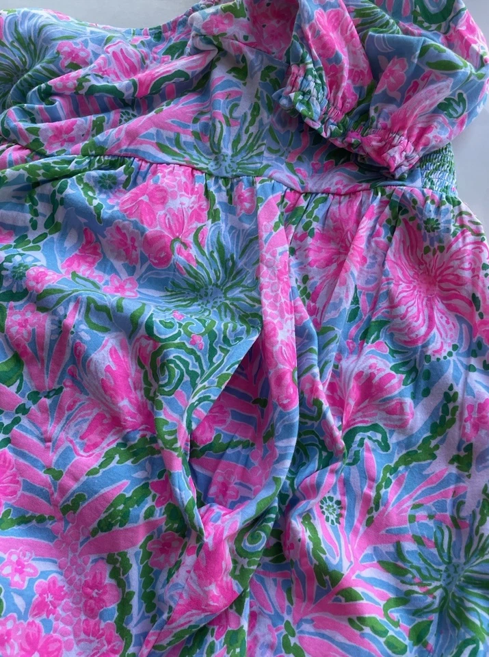Lilly Pulitzer Dress Delaney Amalfi Blue Leaf It Wild GIRLS Size Medium NEW - Image 4 of 4