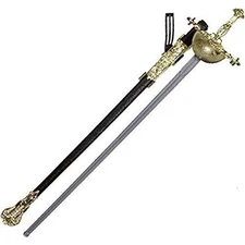 Star Power Musketeer Costume Sword w Scabbard, Grey Black Gold, 25.5"