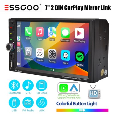 ESSGOO 7'' 2 DIN Wireless Carplay Android Auto Stereo IPS Touch Screen Radio USB
