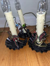 VTG 4 Electric Candle Stick Window Light Cream Drip Wax Effect Tin Cut Half Base