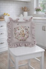 Kissenhülle Stuhlkissen Rüschen 40x40cm Hase Kaninchen Beige Clayre & Eef